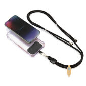 CarryLoop RCS rPET verstelbare lanyard met telefoonhouder, zwart