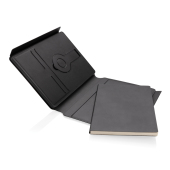 Swiss Peak RCS rPU notitieboek met 2-in-1 draadloze oplader, zwart
