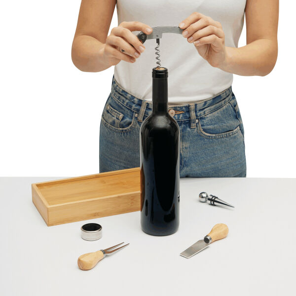 BAMBOO WINE - Wijn- en kaasset bruin, zilver BAMBOO WINE - Wijn- en kaasset bruin, zilver
