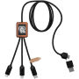 SCX.design C38 40W 5-in-1 oplaadkabel van RPET met oplichtend logo en vierkante houten behuizing - Zwart/Hout