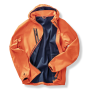 Gerecyclede 3-laags uniseks softshelljack met capuchon. Orange / Navy XS
