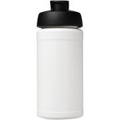 Baseline 500 ml gerecyclede drinkfles met klapdeksel - Wit/Zwart