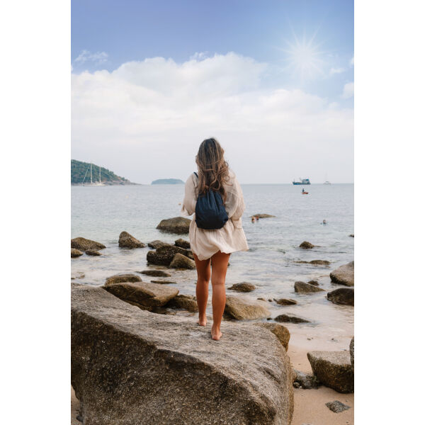 Impact AWARE™ recycled denim drawstring rugzak, blauw Impact AWARE™ recycled denim drawstring rugzak, blauw