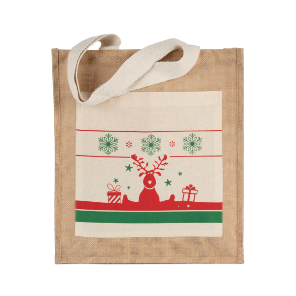 Shopper met kerstmotieven  jute. Buitenzak van katoen