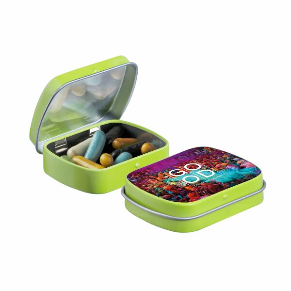 Mini scharnierblikje met snoep Lime Dropstaafjes mix Mini scharnierblikje met snoep Lime Dropstaafjes mix