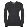 RUS Ladies V-Neck Knitted Pullover, Charcoal Marl, XXL