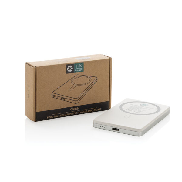 Orion RCS r-aluminium 5000 mah 5W magnetische powerbank, zilver Orion RCS r-aluminium 5000 mah 5W magnetische powerbank, zilver