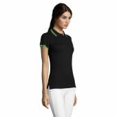 PASADENA WOMEN - PASADENA dames polo 200g - L - Zwart/Limoen