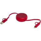 Alasia 5-in-1 100 cm intrekbare datasynchronisatie- en 45 W snellaadkabel van gerecycled plastic en aluminium - Rood