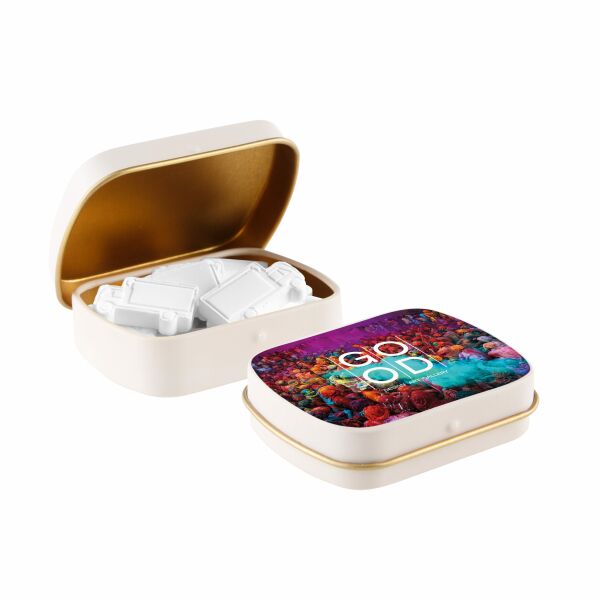 Mini scharnierblikje met vorm pepermunt Mat zand/goud Vrachtwagen Mini scharnierblikje met vorm pepermunt Mat zand/goud Vrachtwagen