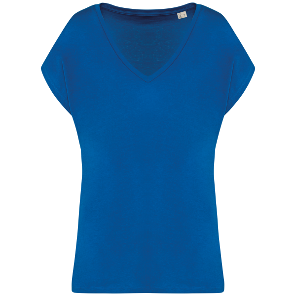 Ecologisch baggy dames T-shirt V-hals Sea Blue L Ecologisch baggy dames T-shirt V-hals Sea Blue L