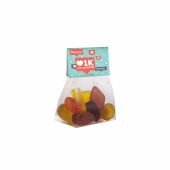 Blokzakje met kopkaartje en 50 gram snoep, Transparant/Wit, Winegums