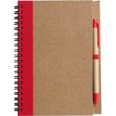 Notitieboek Stella | Gerecycled karton | Gelinieerd | Balpen rood
