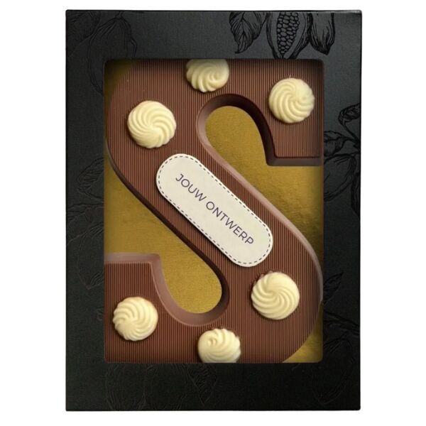 Luxe chocoladeletter S toefjes met logo Luxe chocoladeletter S toefjes met logo