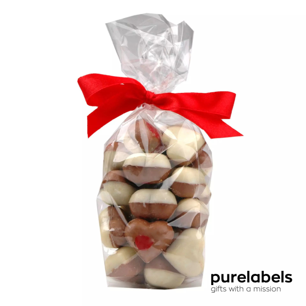 Chocolade hartjes in cadeauzakje | Bedankje personeel relatiegeschenk Chocolade hartjes in cadeauzakje | Bedankje personeel relatiegeschenk