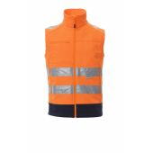 fluorescent orange/navy blue