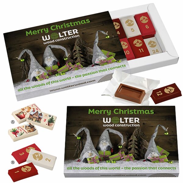 Adventdoosje met 24 genummerde chocolaatjes Adventdoosje met 24 genummerde chocolaatjes
