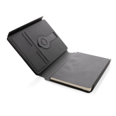 Swiss Peak RCS rPU notitieboek met 2-in-1 draadloze oplader, zwart