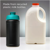 Baseline 500 ml gerecyclede drinkfles met klapdeksel - Zwart/Aqua