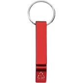 Tao fles- en blikopener van RCS gerecycled aluminium met sleutelhanger - Rood
