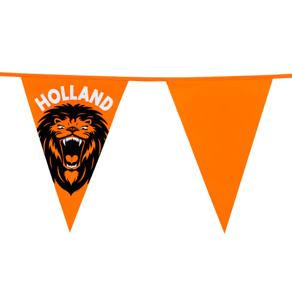 Oranje PE vlaggenlijn 6 meter 15 puntvlaggen met Leeuw en Holland opdruk Oranje PE vlaggenlijn 6 meter 15 puntvlaggen met Leeuw en Holland opdruk