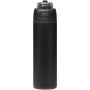 Theron 800 ml RCS enkelwandige gerecyclede roestvrijstalen waterfles, een deksel met dubbele functie en een uitklapbaar rietj - Zwart Theron 800 ml RCS enkelwandige gerecyclede roestvrijstalen waterfles, een deksel met dubbele functie en een uitklapbaar rietj - Zwart