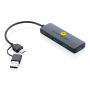 RCS gerecyclede plastic USB-hub met dual input, zwart