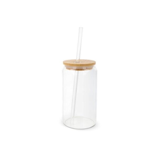 Glas met bamboe deksel & rietje 450 ml