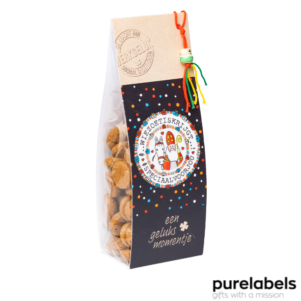 Pepernoten in origineel cadeauzakje 125 gram | Sinterklaas relatiegeschenk | Met gelukspoppetje Pepernoten in origineel cadeauzakje 125 gram | Sinterklaas relatiegeschenk | Met gelukspoppetje