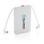 5.000 mAh zakformaat powerbank met geïntegreerde kabels, wit