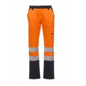 fluorescent orange/navy blue