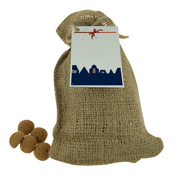 Grote Jute zakje gevuld met 200 gram kruidnoten of kruidnoten strooigoed & Chocolade munten Grote Jute zakje gevuld met 200 gram kruidnoten of kruidnoten strooigoed & Chocolade munten