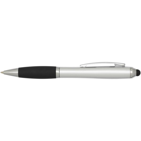 Nash RCS balpen met stylus van gerecycled plastic met gekleurde behuizing en zwarte grip (zwarte inkt) - Zilver Nash RCS balpen met stylus van gerecycled plastic met gekleurde behuizing en zwarte grip (zwarte inkt) - Zilver