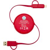 Alasia 5-in-1 100 cm intrekbare datasynchronisatie- en 45 W snellaadkabel van gerecycled plastic en aluminium - Rood