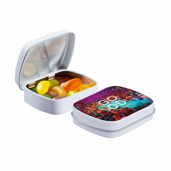 Mini scharnierblikje met snoep Wit Jelly beans Mini scharnierblikje met snoep Wit Jelly beans