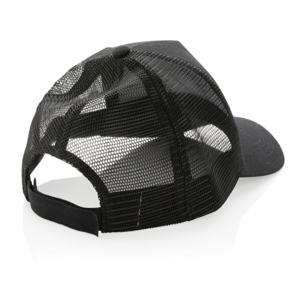 Impact AWARE™ 5 panel recycled katoenen truckercap, zwart Impact AWARE™ 5 panel recycled katoenen truckercap, zwart