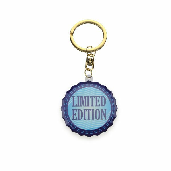 Key Ring Flex 10-20 cm², Sleutelhanger Goud met PET Plaatje, Accessoire bevestigd