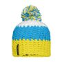 Crocheted Cap with Pompon yellow/pacific/white