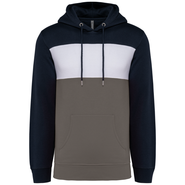 Driekleurige unisex sweater met capuchon Navy / White / Basalt Grey S Driekleurige unisex sweater met capuchon Navy / White / Basalt Grey S
