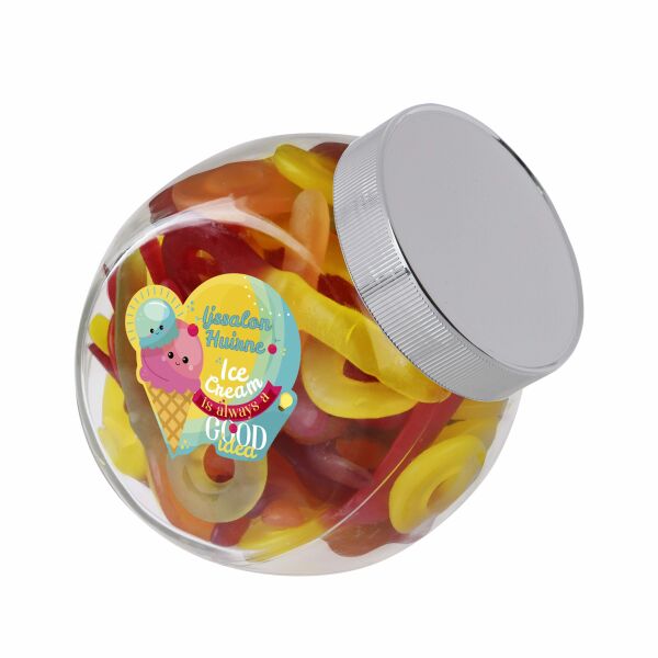 Medium glazen pot, gevuld met snoep