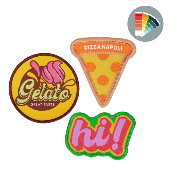 Geweven patch met merrow rand Geweven patch met merrow rand