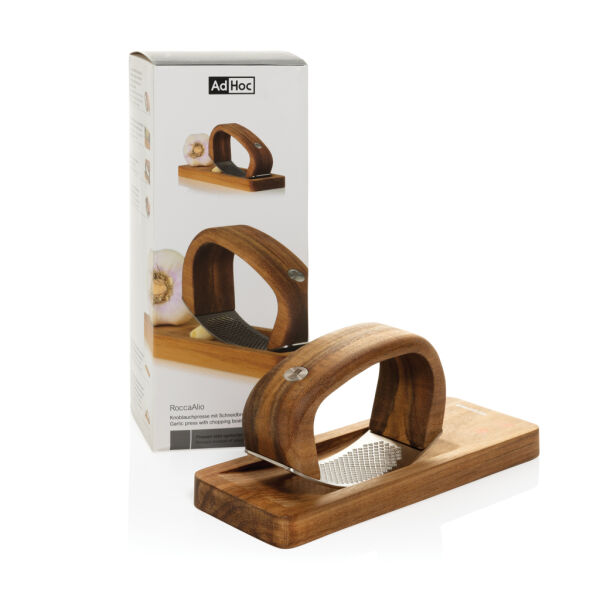 AdHoc RoccaAlio Knoflookpers met snijplank, bruin AdHoc RoccaAlio Knoflookpers met snijplank, bruin