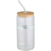 Mirage 500 ml enkelwandige drinkfles van borosilicaatglas met bamboe deksel - Transparent
