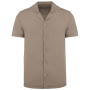 Ecologisch verwassen herenoverhemd met korte mouwen en bowlingkraag in jersey Washed Cream Coffee S