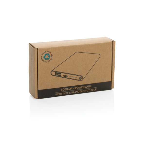 RCS gerecycled plastic/alu 4000 mah powerbank met type C, blauw RCS gerecycled plastic/alu 4000 mah powerbank met type C, blauw