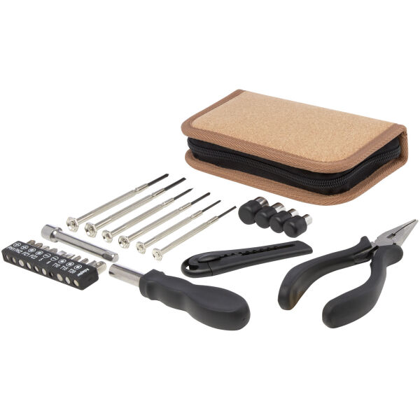 Spike 24-piece RCS recycled plastic tool set with cork pouch - Natural
