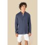 Verwassen linnen herenoverhemd met maokraag Washed Navy Blue S