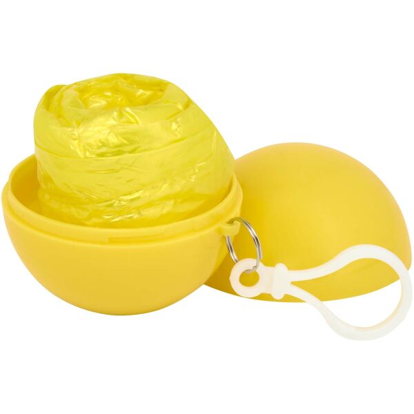 Fog poncho in ronde plastic verpakking met karabijnhaak - Geel Fog poncho in ronde plastic verpakking met karabijnhaak - Geel