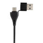 Link RCS gerecycled plastic en bamboe dubbeleUSB-hub, zwart