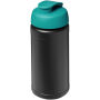 Baseline 500 ml recycled sport bottle with flip lid - Solid black/Aqua